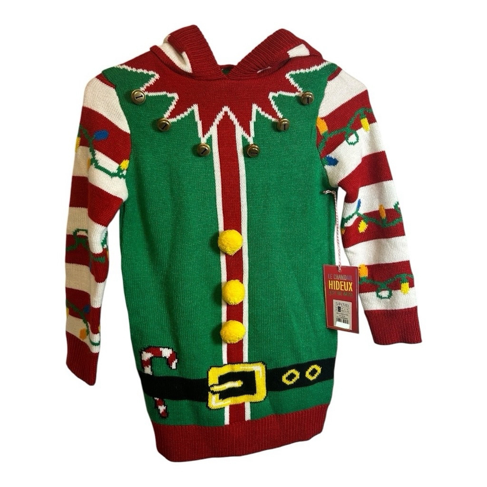 NWT Happy Holiday Christmas Bells Elf Long Hoodie - Kids Sweater Size 7/8